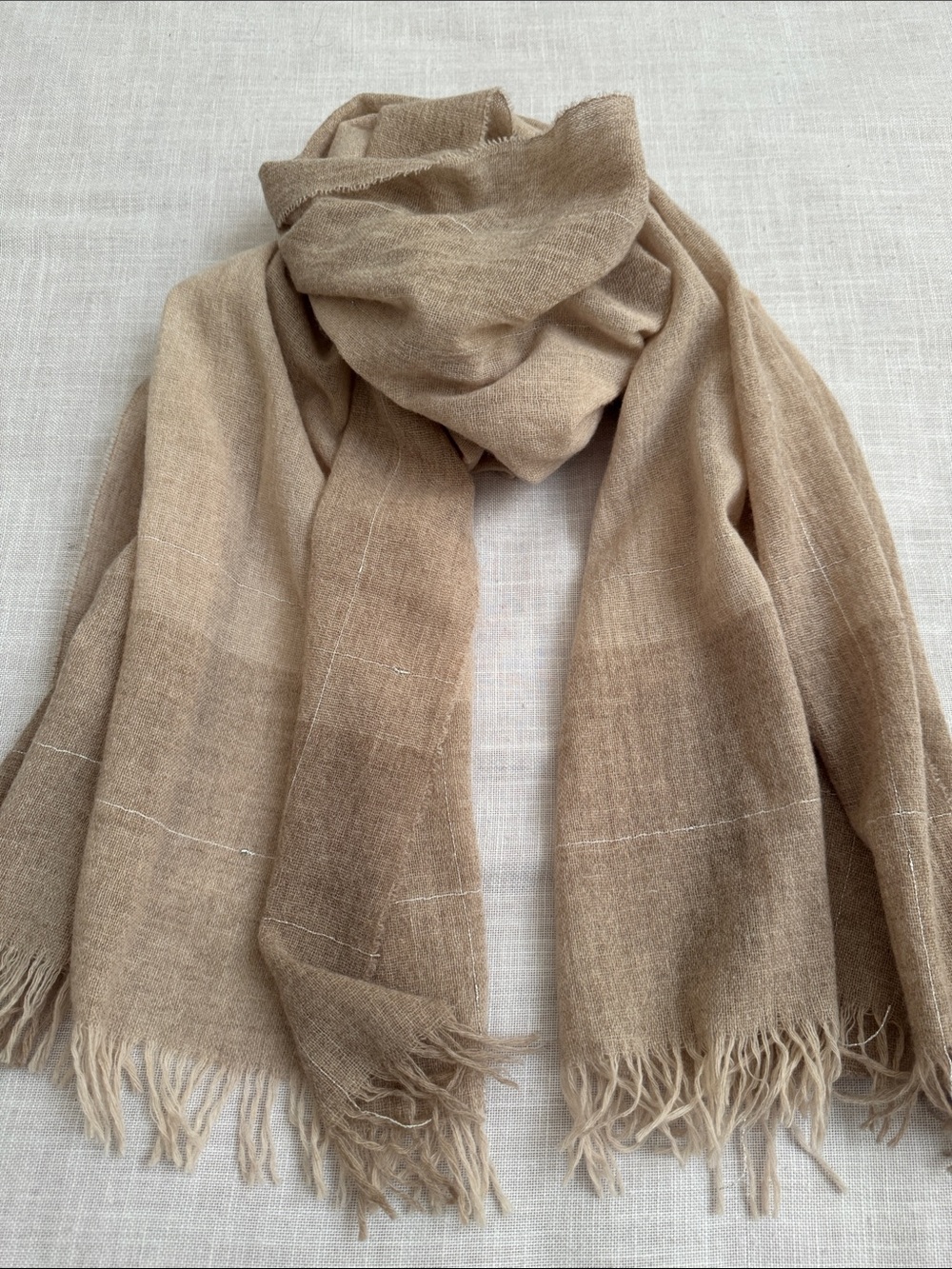 Falconeri Luxurious Wool Beige Shawl Wrap Oversized Scarf 28”x75” Made in Italy